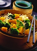 Soya sprout salad with broccoli and pumpkin