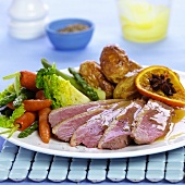 Duck breast with vegetables and potatoes