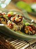 Aubergine roulades with panzanella