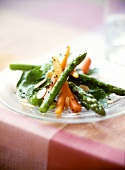 Asparagus and carrot salad with sesame and flaked almonds