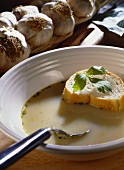 Garlic soup with white bread