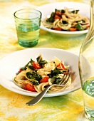 Spaghetti with chard and cherry tomatoes