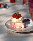 Creamy raspberry ice cream with cream