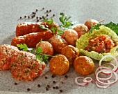 Raw mince in various shapes