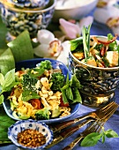 Vegetables with egg; fried tofu with mangetout peas (Thailand)