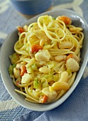 Linguine with scallops and white beans