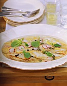 Plaice with radishes in lemon stock