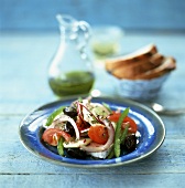 Greek peasant's salad, olive oil, bread