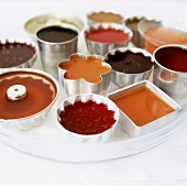 Various fruit jellies in moulds