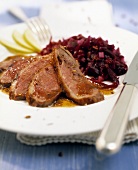 Duck breast with red cabbage