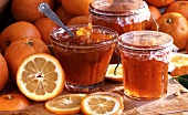 Orange marmalade in jars; Decoration; bitter oranges