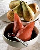 Poached red wine pears in red wine sauce