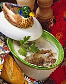 Duck rillettes in earthenware pot