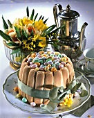 Easter cake (charlotte) with sugar eggs