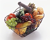 Fruit and vegetables in a wire basket