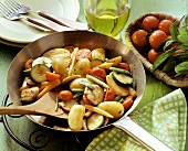 Fried potato and vegetable with chicken breast