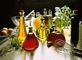 Various types of vinegar and oil