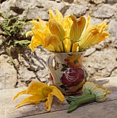Courgette flowers in a vase