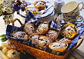 Blueberry muffins in a basket