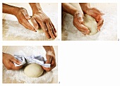 Making yeast dough: kneading the dough & forming into a ball
