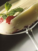 Vanilla blancmange with raspberries