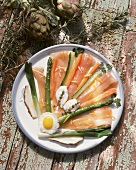 Marinated trout with green asparagus and fried egg
