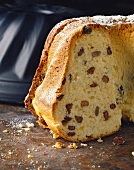 Gugelhupf with raisins, a piece cut