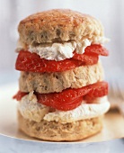 Scones filled with strawberries and cream 