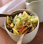 Pasta salad with peppers and mushrooms