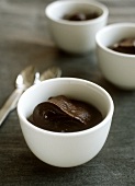 Chocolate mousse in white bowls