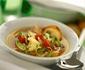 Vegetable soup with cauliflower, leeks, tomatoes & mushrooms