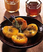 Caramelised peaches with honey and lavender