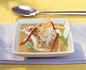 Miso soup with noodles and vegetables