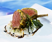 Rack of lamb with herb and rosemary crust and savoy