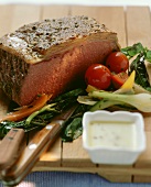 Roast beef with lukewarm vegetable salad