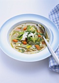 Vegetable soup with blob of crème fraiche from Provence