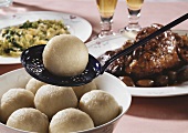 Coburger Klopse (potato dumplings) with hearty roast