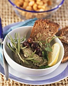 Olive and Lopino spread with wholemeal bread