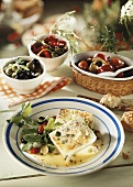 Grilled sheep's cheese with salad and spicy vegetables