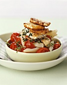 Fennel and tomatoes with fried sheep's cheese