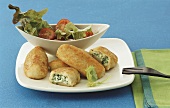 Celeriac croquettes with rocket filling and salad
