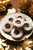 Chocolate biscuits with icing sugar for Christmas