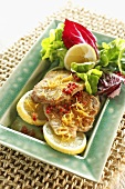 Veal escalopes with lemon and salad