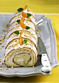 Apricot cream roulade with chopped almonds