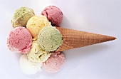 Various ice creams with cone