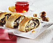 Poppy seed and apple strudel, cut into pieces