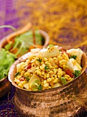 Lentil dish with fried paneer (India)