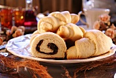 Chocolate-filled croissants on laid table