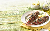 Grilled red mullet with herbs, olive oil and lemons