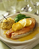 Salmon cutlet with lemon and vanilla rice